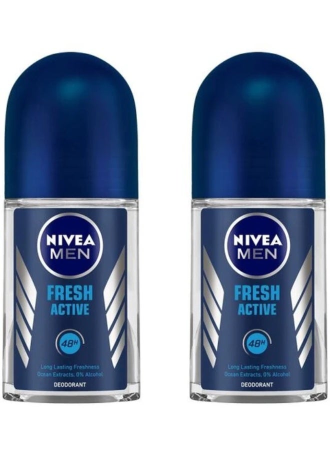 Nivea men Deodorant Fresh Active Roll On, 50Ml (Pack Of 2) - Image 1